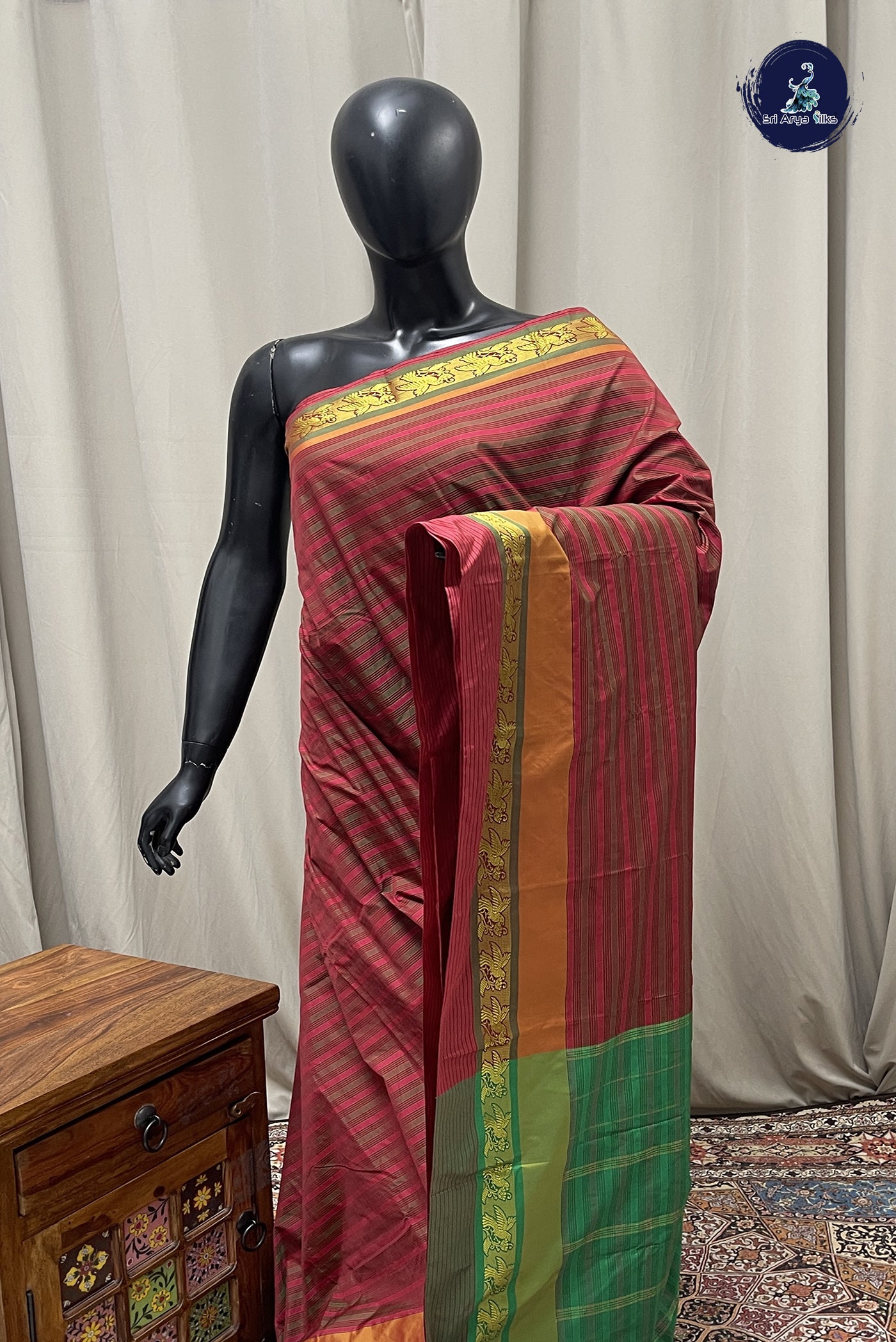Multi Colour Semi Silk Saree With Stripes Pattern