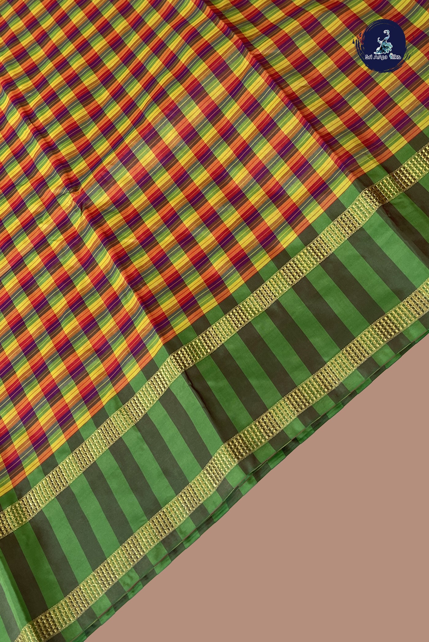 Multi Colour Semi Silk Saree With Checked Pattern