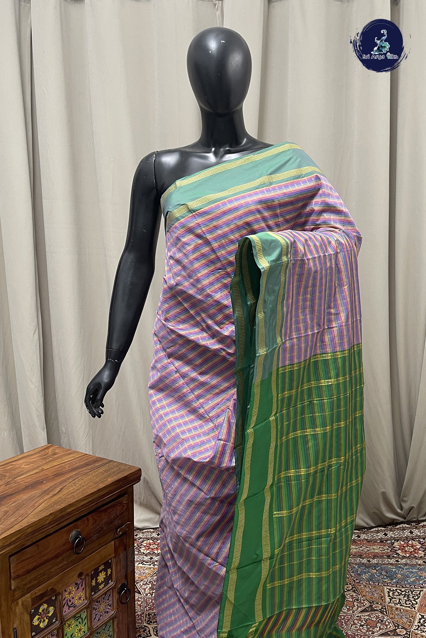 Multi Colour Semi Silk Saree With Checked Pattern