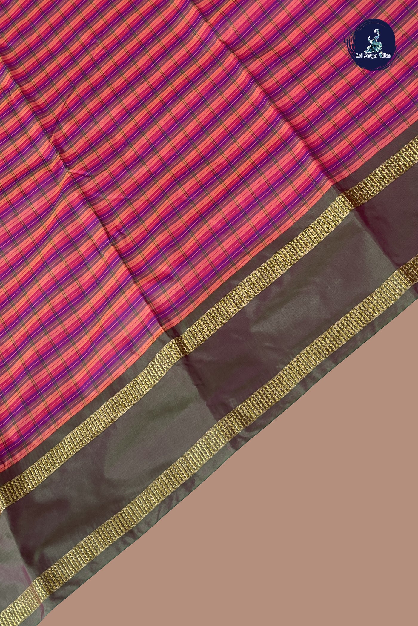 Multi Colour Semi Silk Saree With Checked Pattern