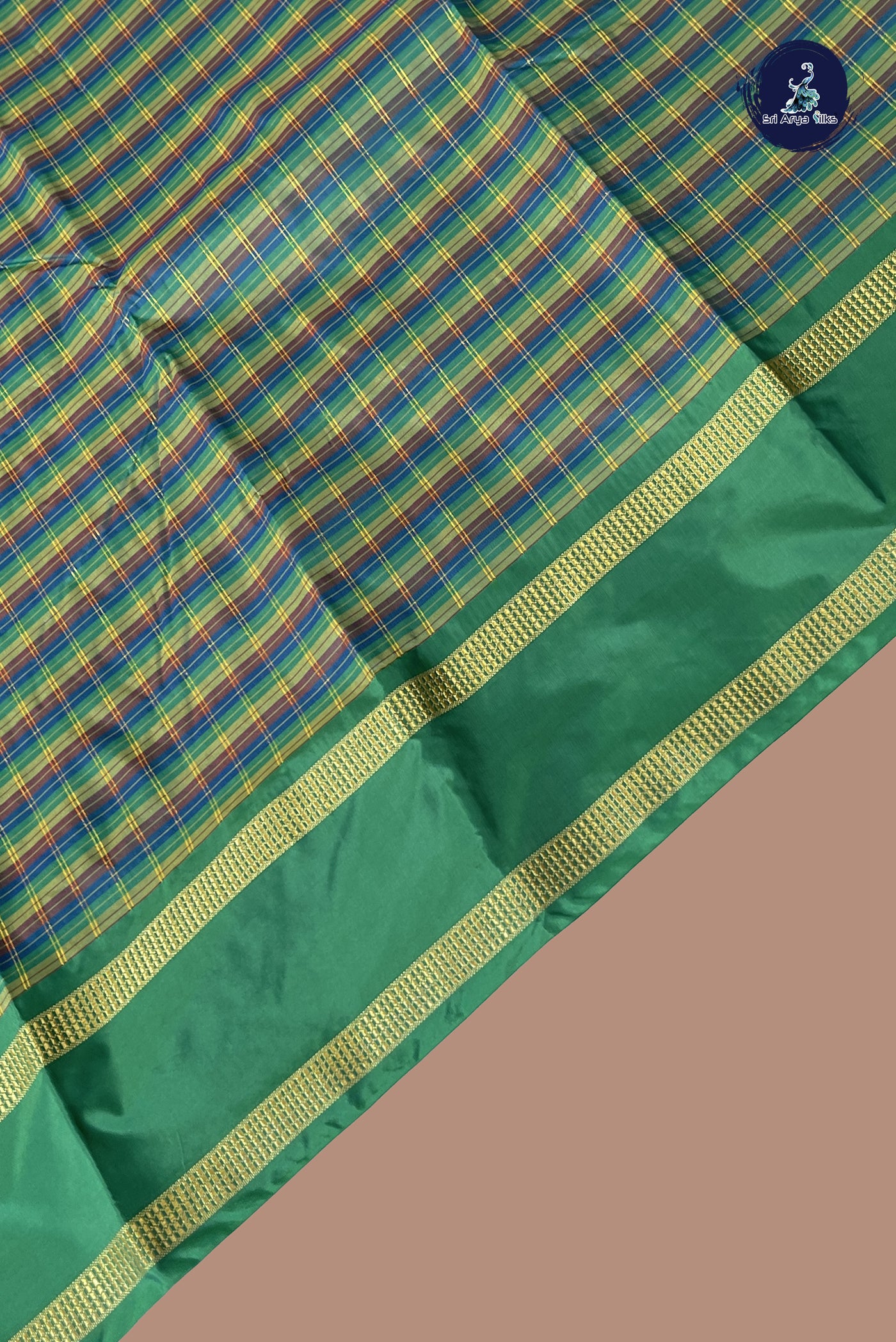 Multi Colour Semi Silk Saree With Checked Pattern