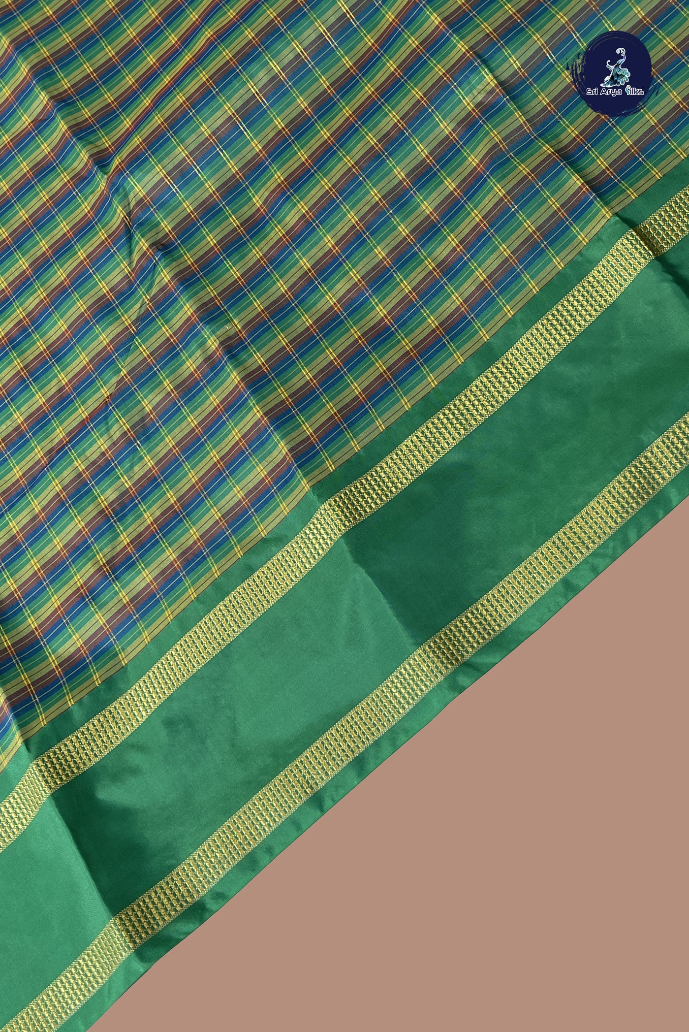 Multi Colour Semi Silk Saree With Checked Pattern