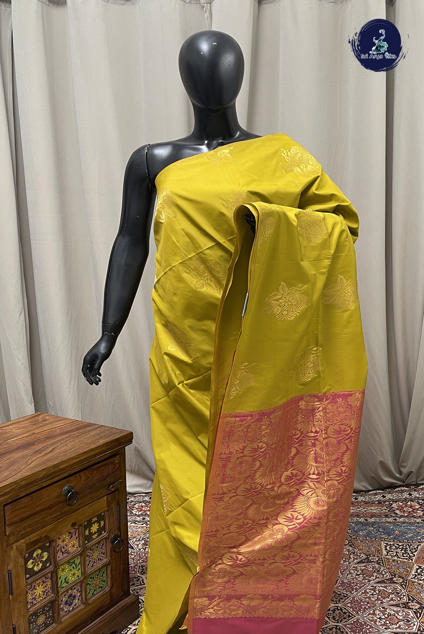 Golden Mustard Semi Soft Silk Saree With Zari Buttas Pattern