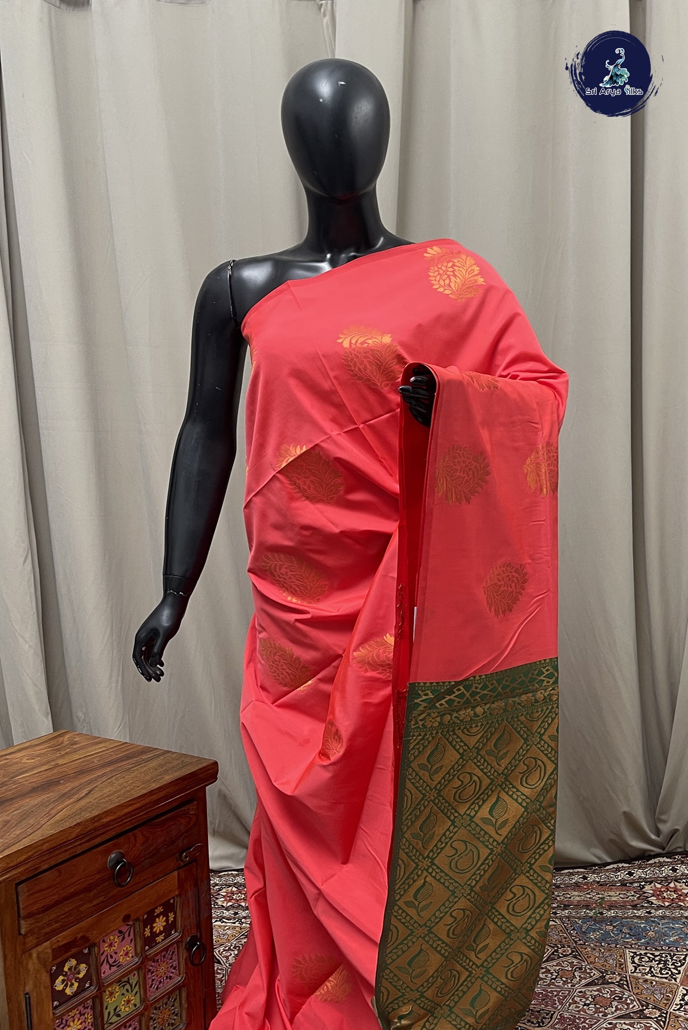 Peach Semi Soft Silk Saree With Zari Buttas Pattern