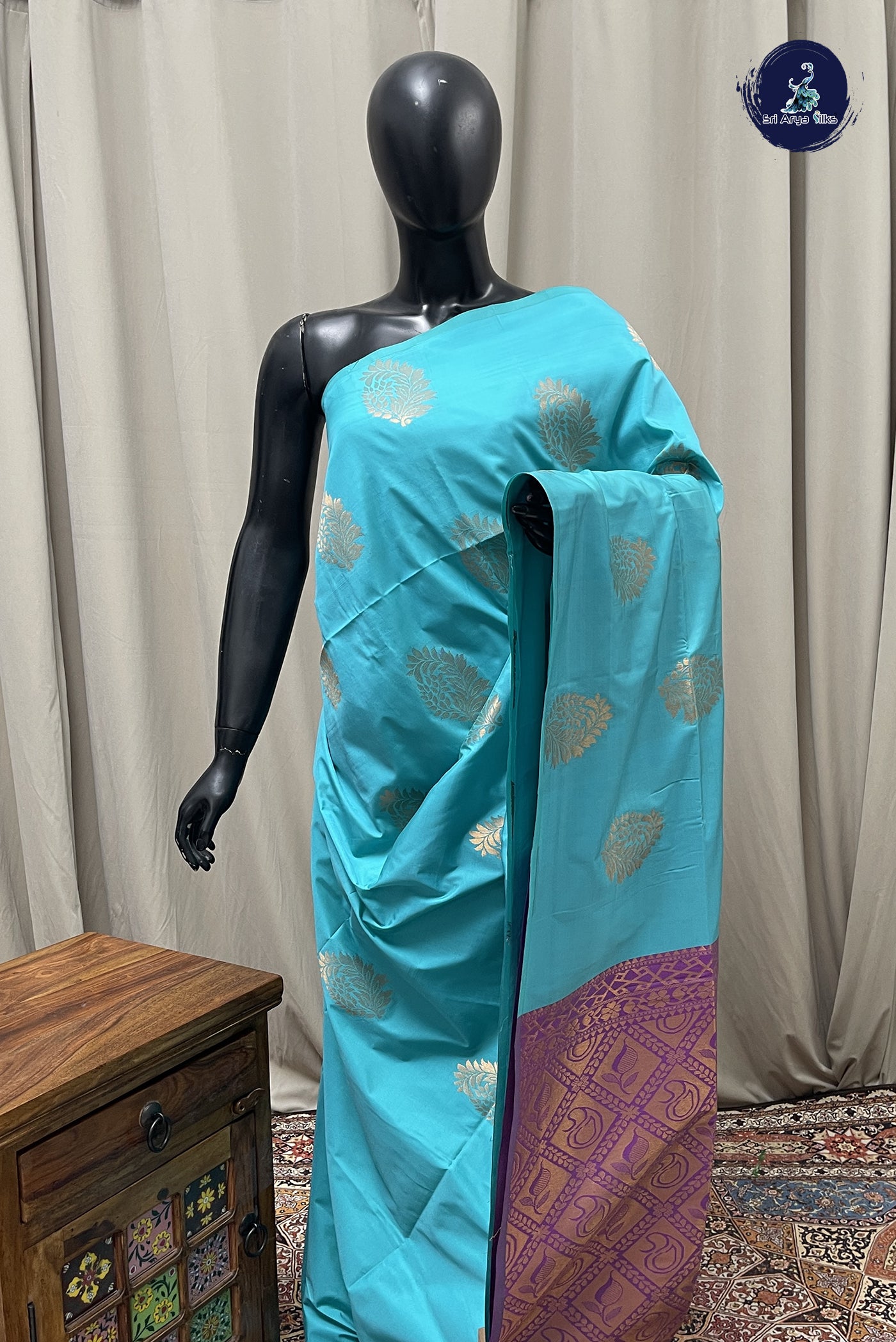 Blue Semi Soft Silk Saree With Zari Buttas Pattern
