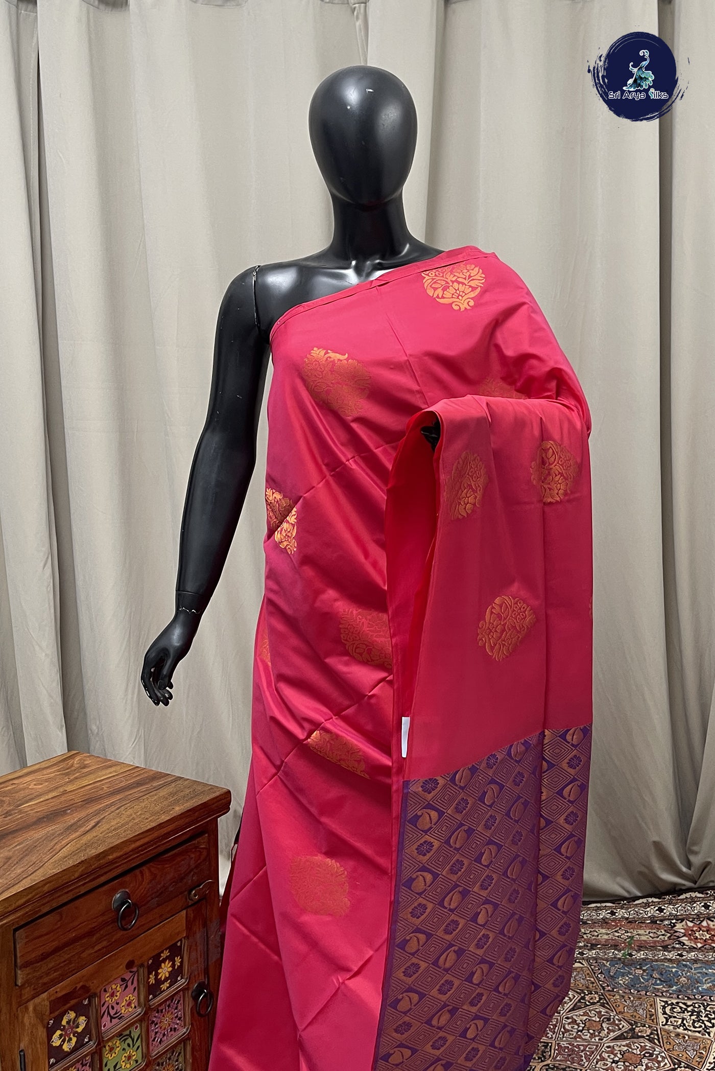 Pink Semi Soft Silk Saree With Zari Buttas Pattern