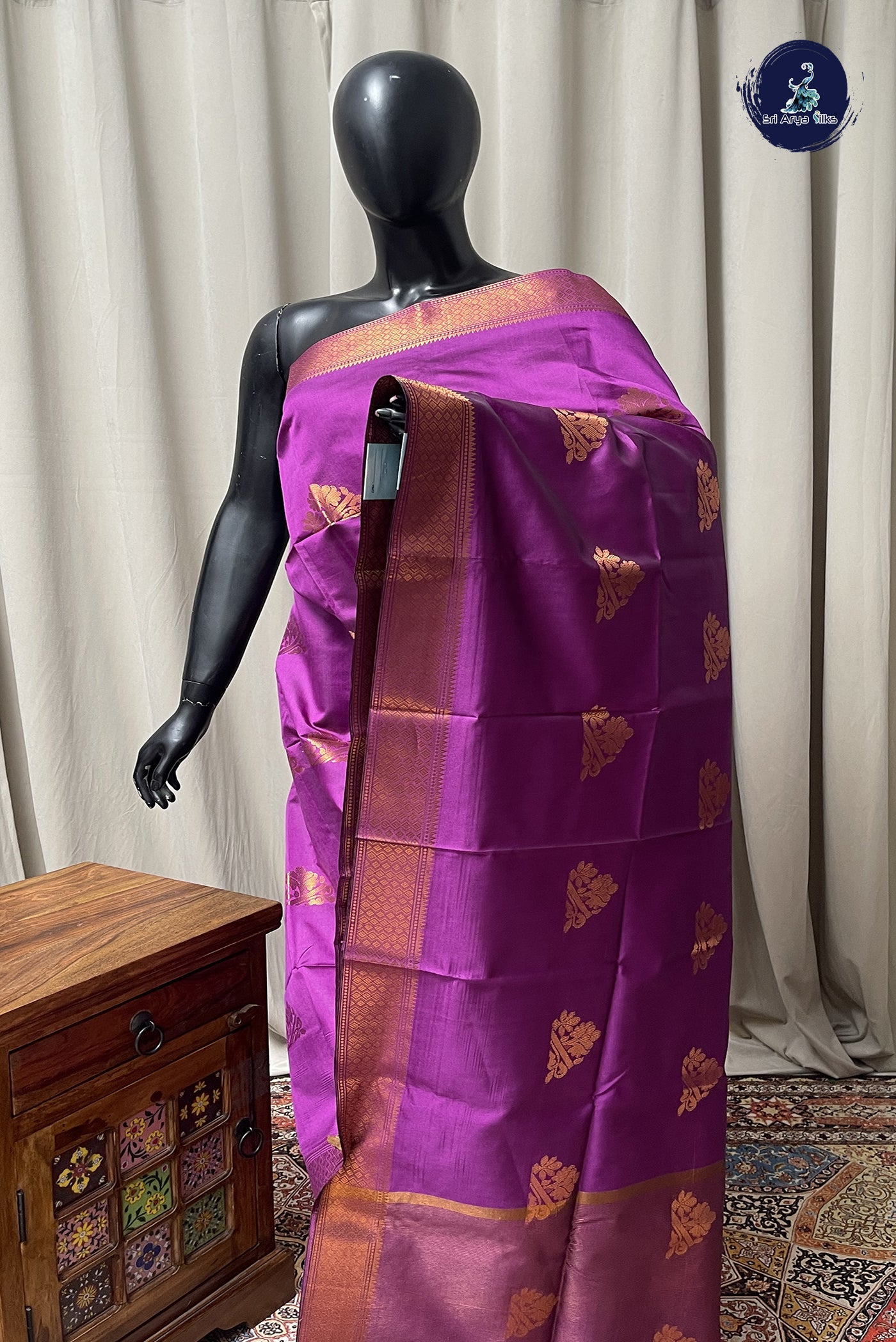 Purple Semi Silk Saree With Zari Buttas Pattern