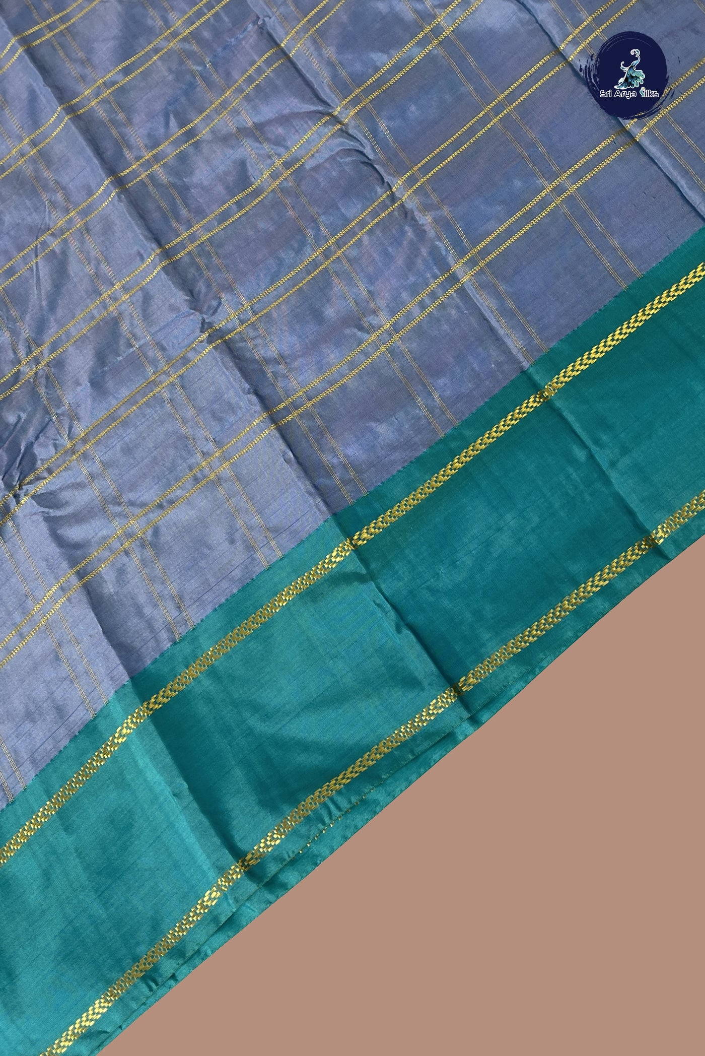 Dual Tone Blue Semi Silk Saree With Zari Checked Pattern