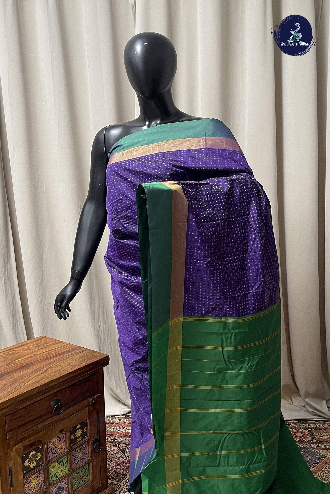 Navy Blue Semi Silk Saree With Buttas Pattern