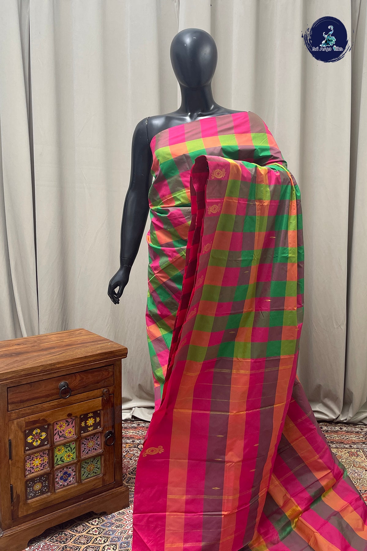 Multi Colour Semi Silk Saree With Paalum Pazham Kattam Pattern