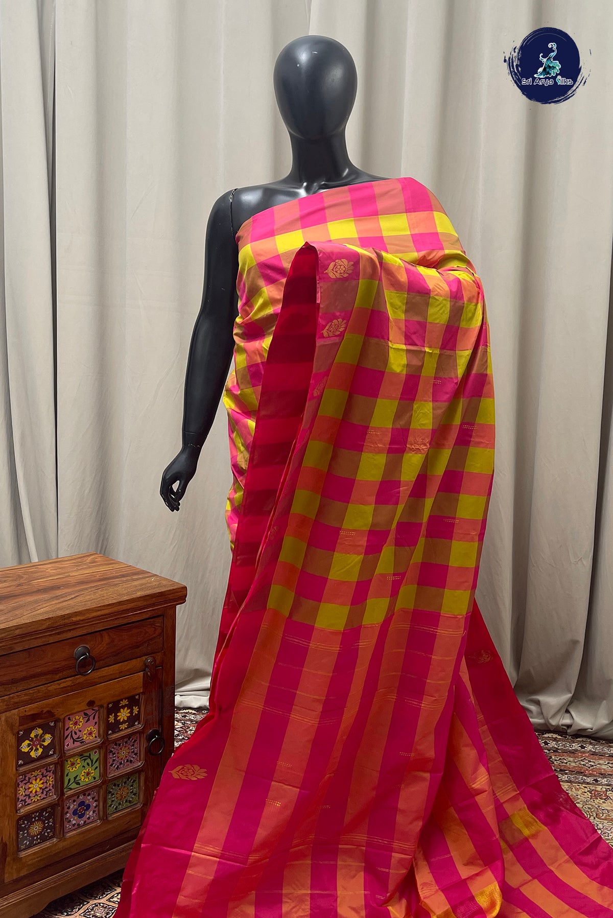 Multi Colour Semi Silk Saree With Paalum Pazham Kattam Pattern