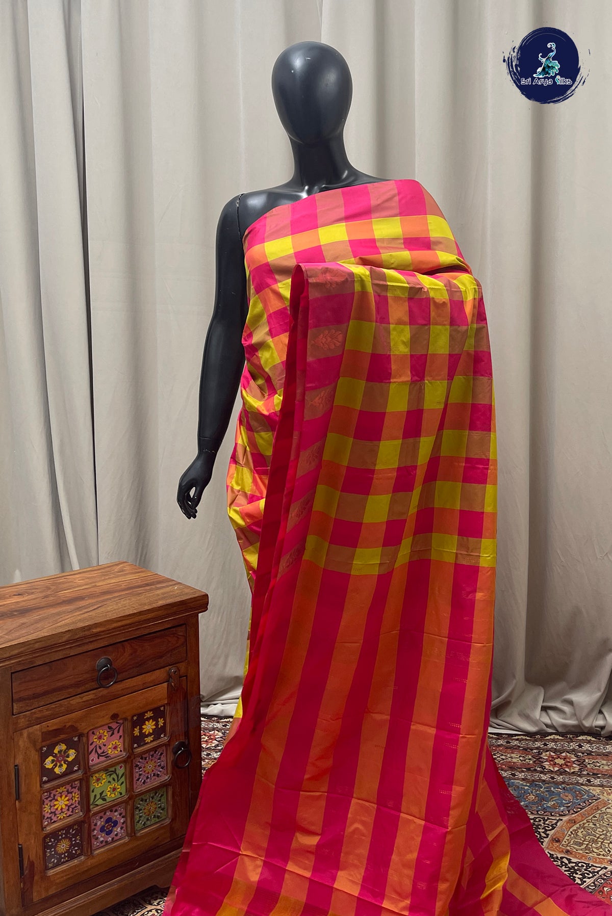 Multi Colour Semi Silk Saree With Paalum Pazham Kattam Pattern