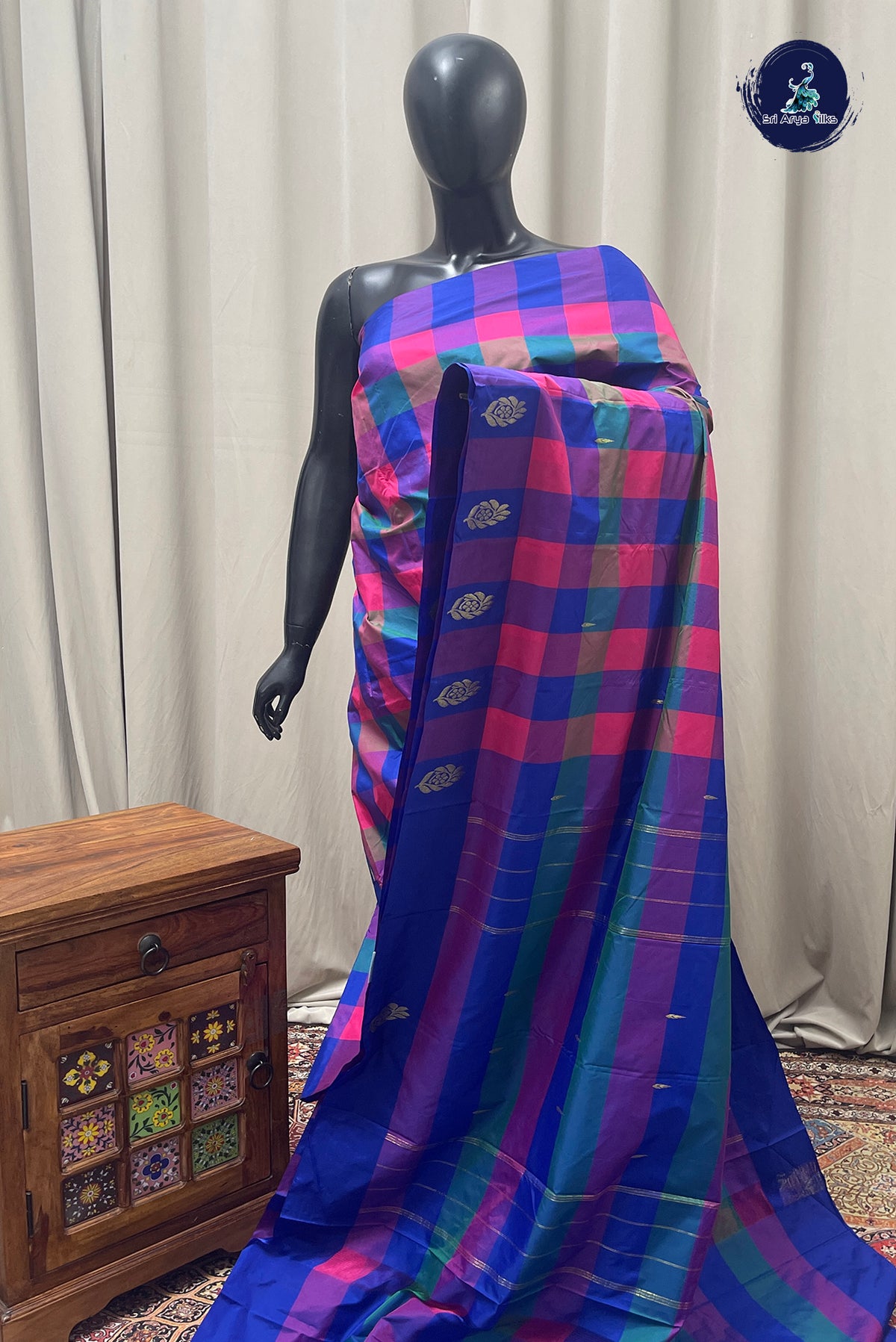 Multi Colour Semi Silk Saree With Paalum Pazham Kattam Pattern
