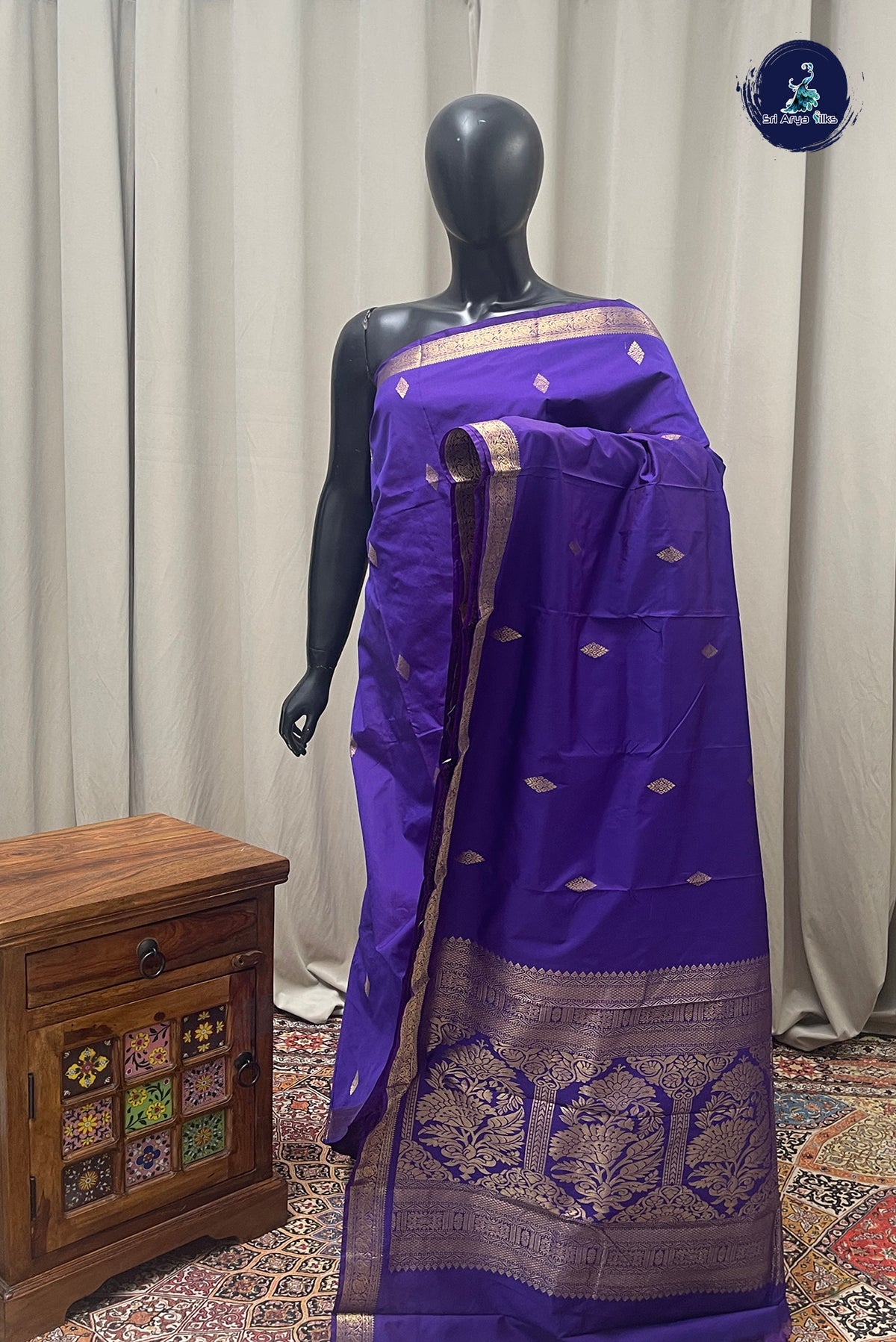 Violet Semi Silk Saree With Zari Buttas Pattern