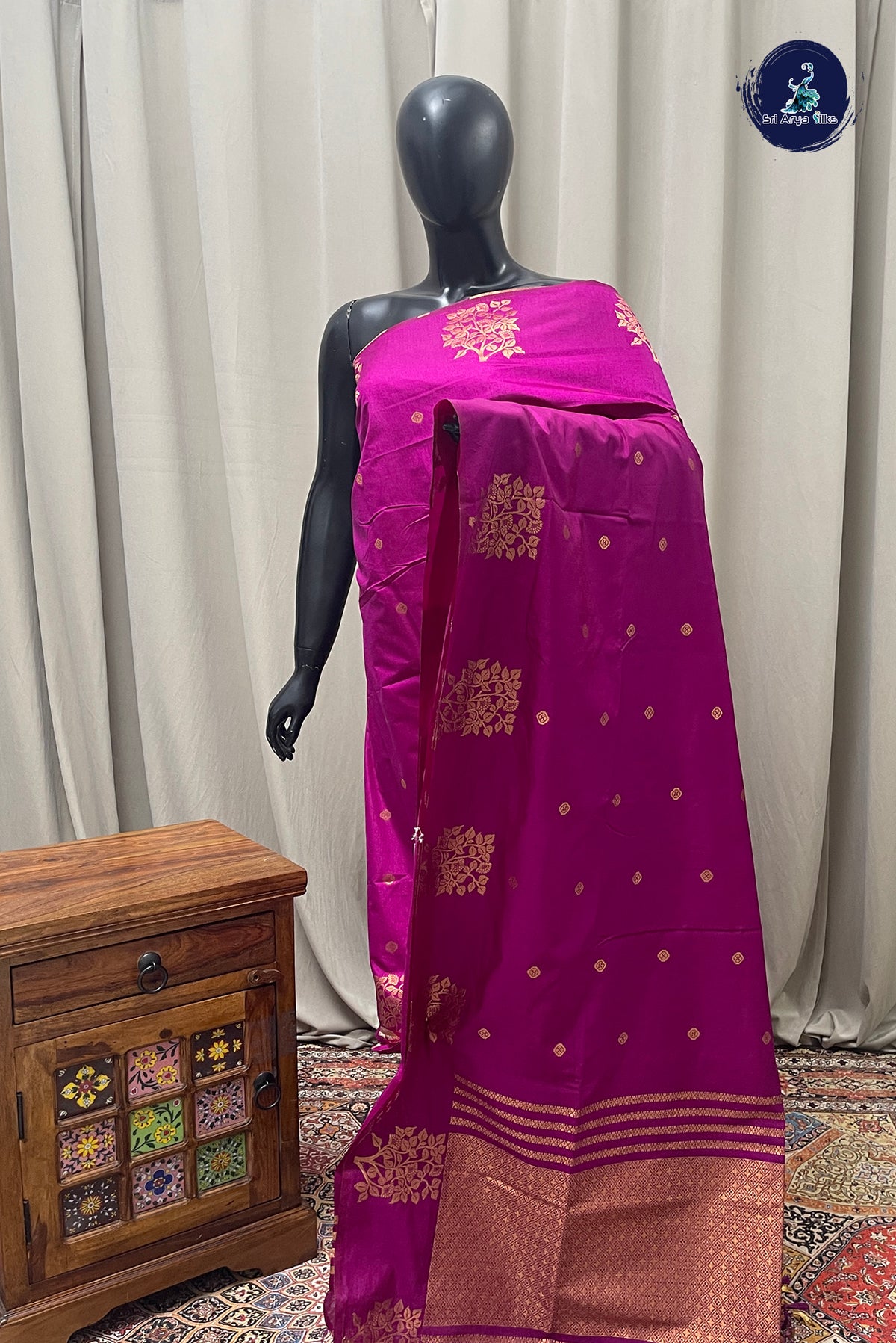 Magenta Semi Silk Saree With Zari Buttas Pattern