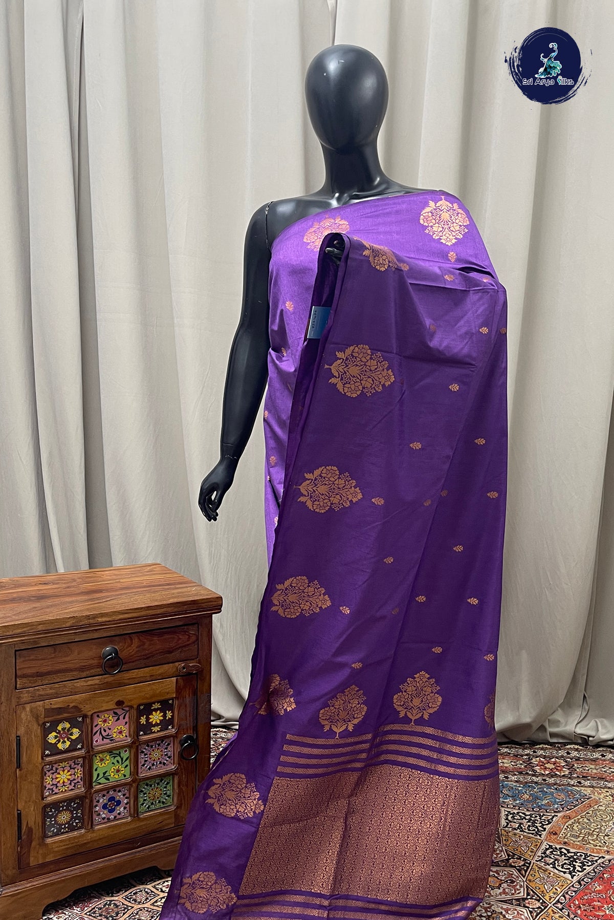 Lavender Semi Silk Saree With Zari Buttas Pattern