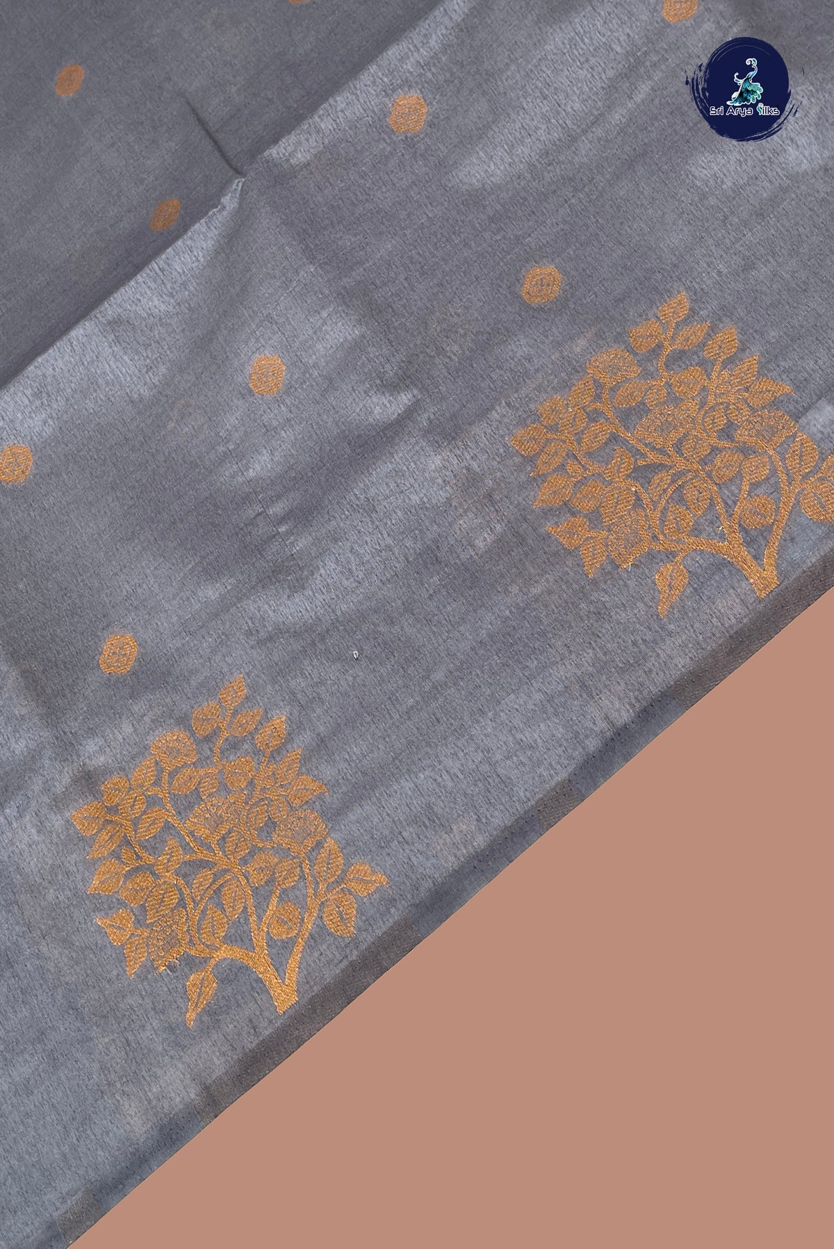 Grey Semi Silk Saree With Zari Buttas Pattern