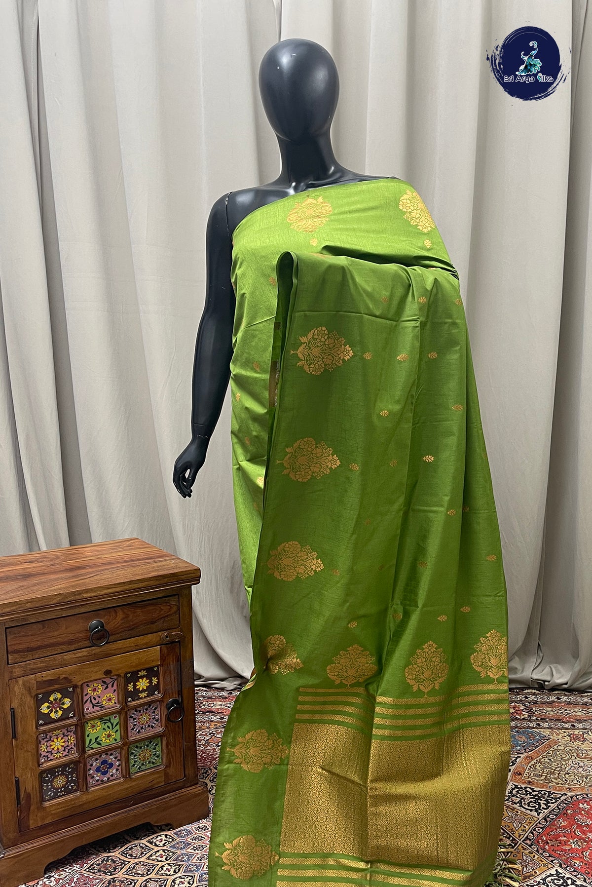 Green Semi Silk Saree With Zari Buttas Pattern