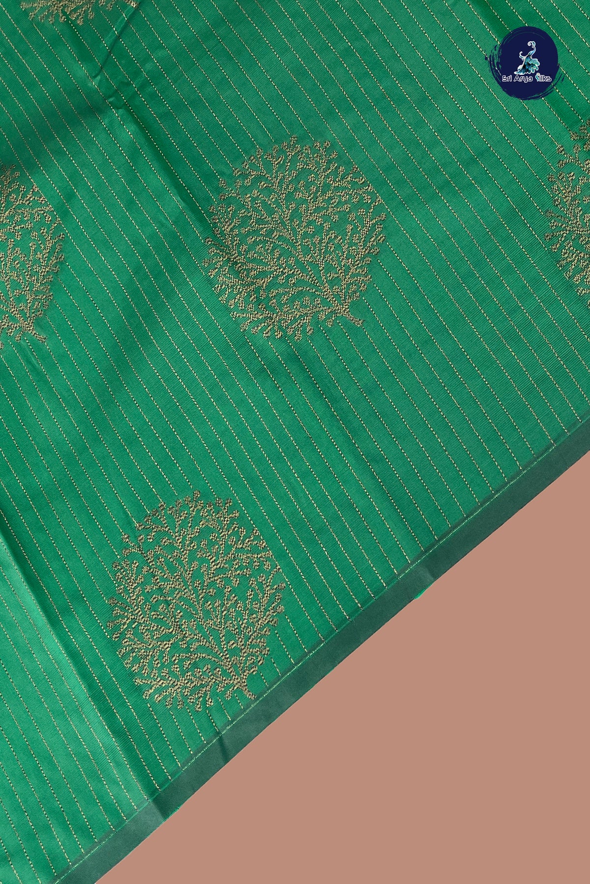 Bottle Green Semi Silk Saree With Stripes Pattern