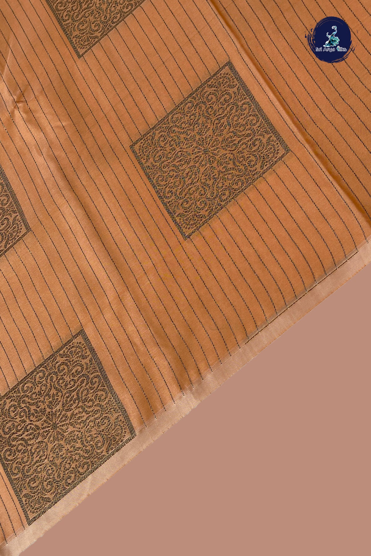 Peach Semi Silk Saree With Stripes Pattern