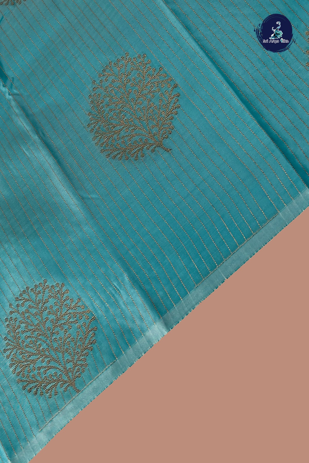 Teal Semi Silk Saree With Stripes Pattern