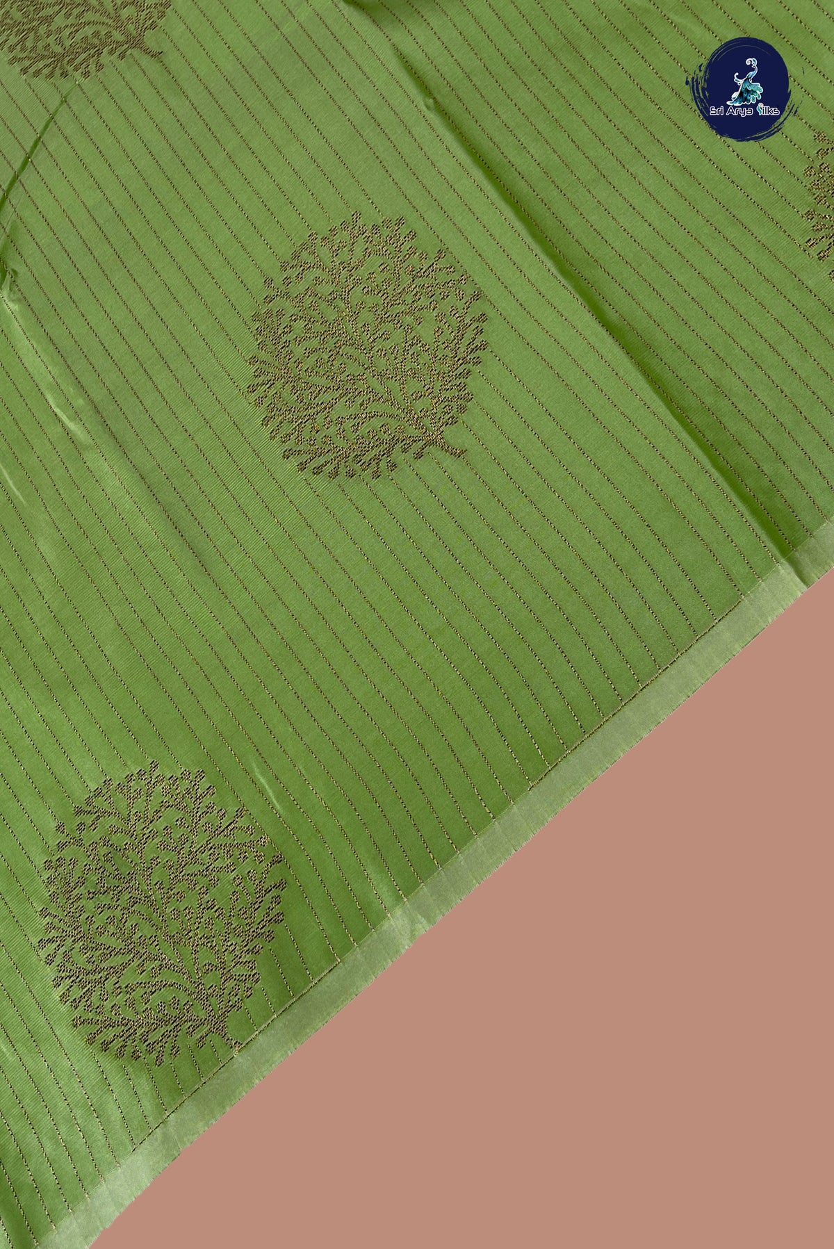 Pista Green Semi Silk Saree With Stripes Pattern