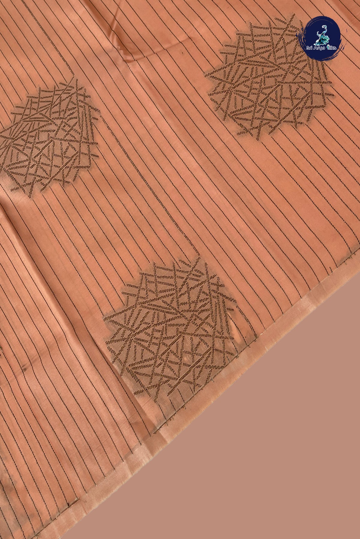 Peach Semi Silk Saree With Stripes Pattern