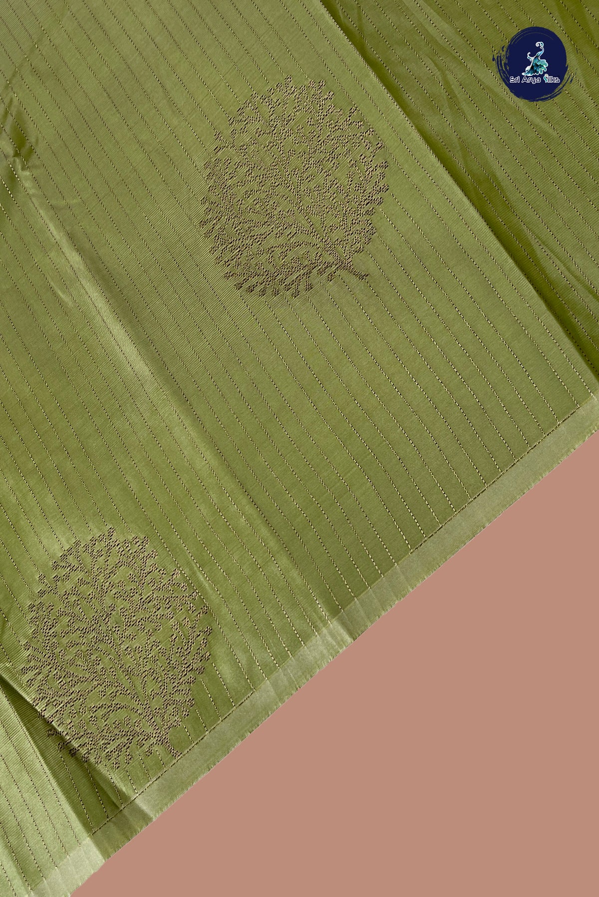 Pista Green Semi Silk Saree With Stripes Pattern