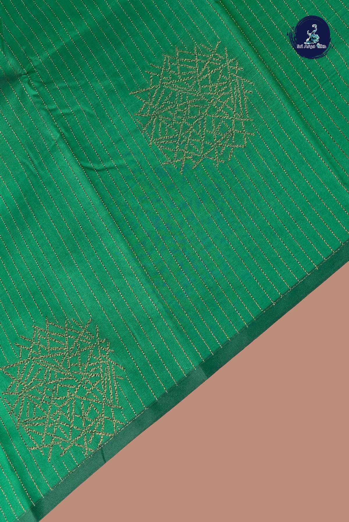 Dark Green Semi Silk Saree With Stripes Pattern