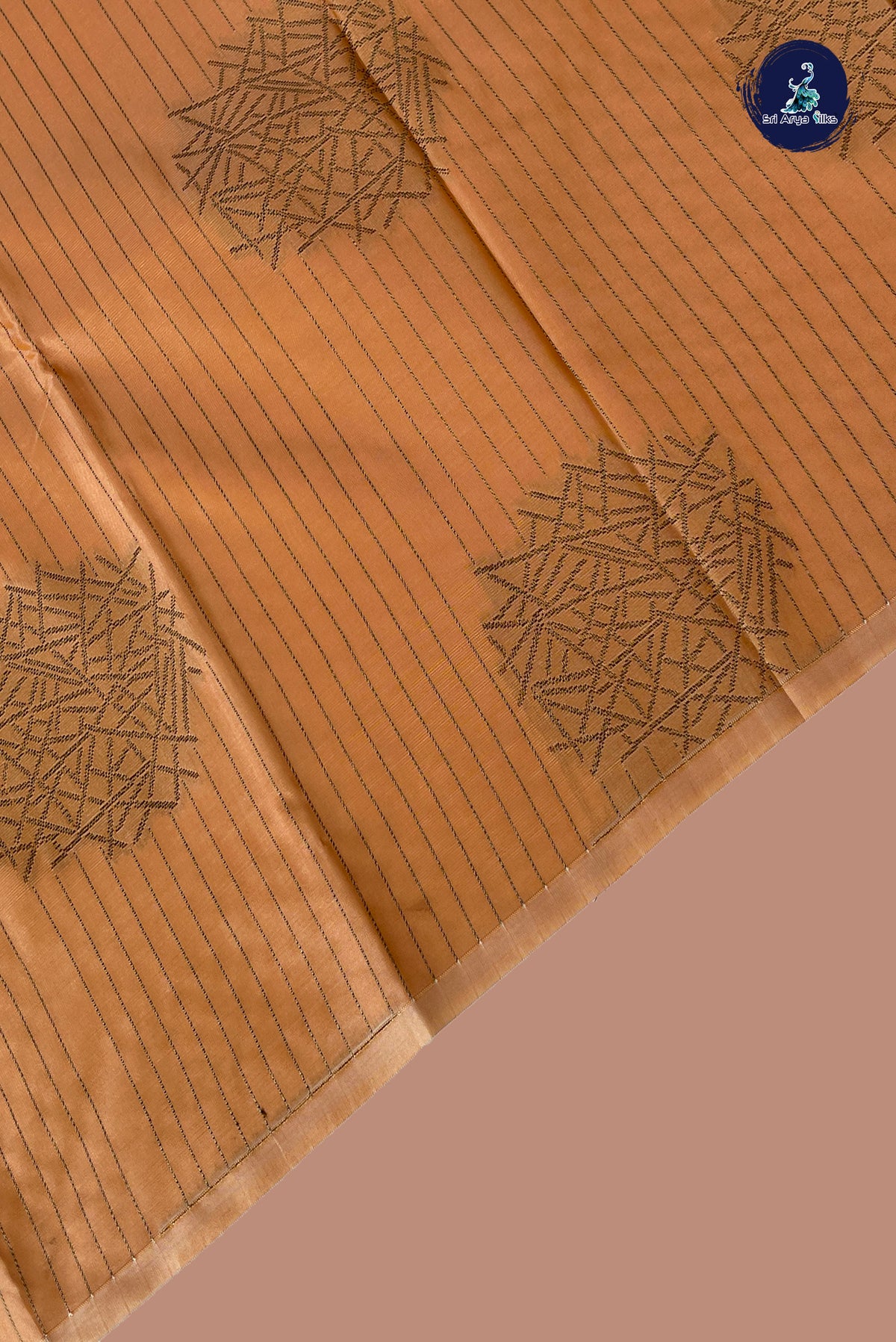 Peach Semi Silk Saree With Stripes Pattern