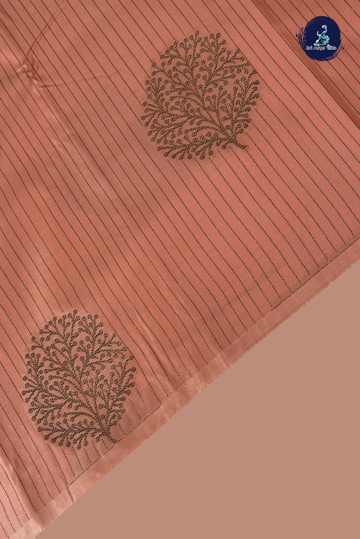 Peach Semi Silk Saree With Stripes Pattern