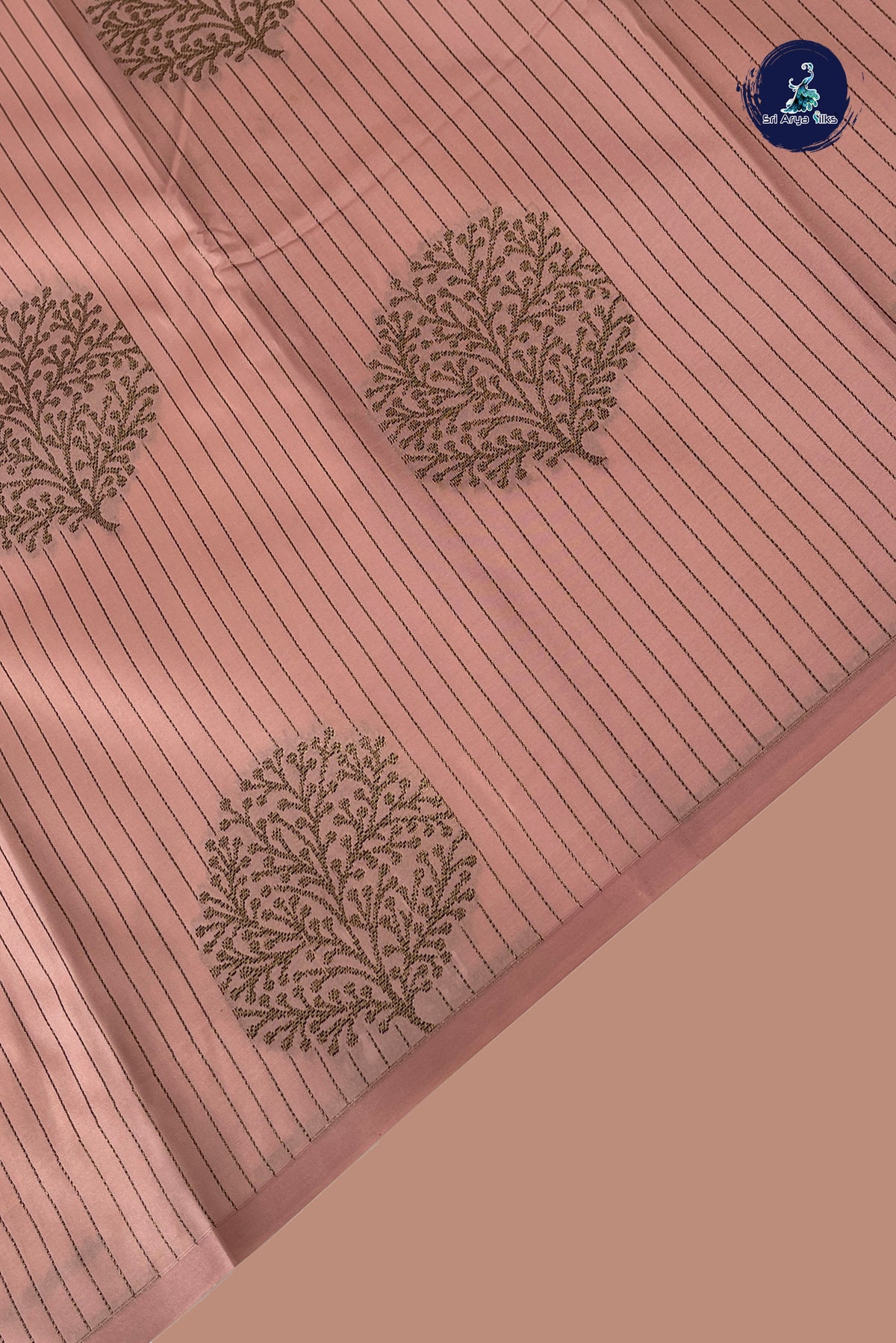 Light Pink Semi Silk Saree With Stripes Pattern