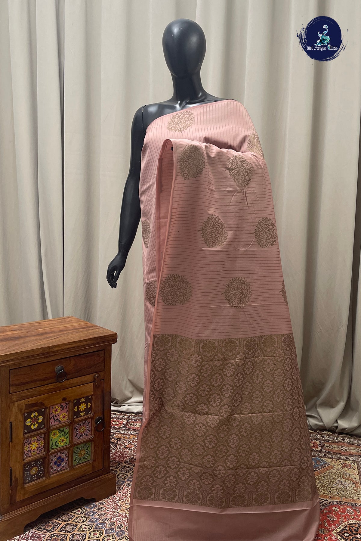 Mauve Pink Semi Silk Saree With Stripes Pattern