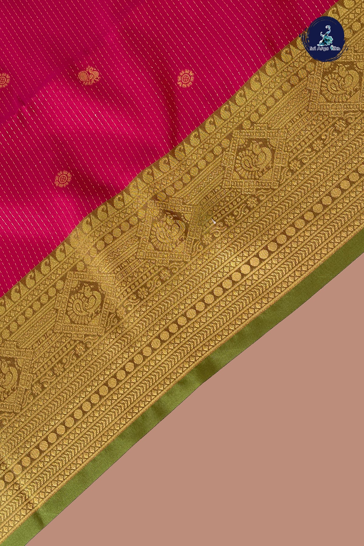 Dark Pink Semi Silk Saree With Stripes Pattern