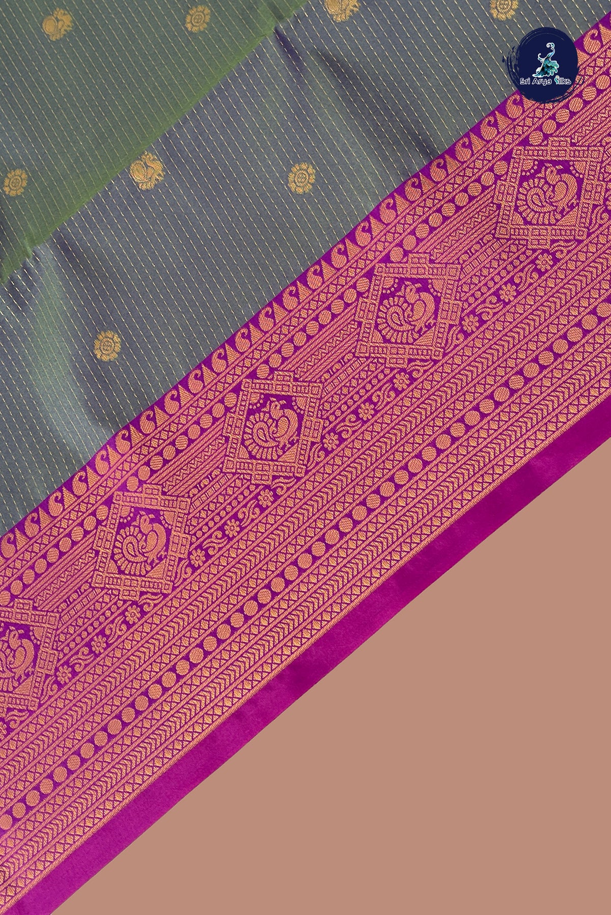 Bluish Green Semi Silk Saree With Stripes Pattern