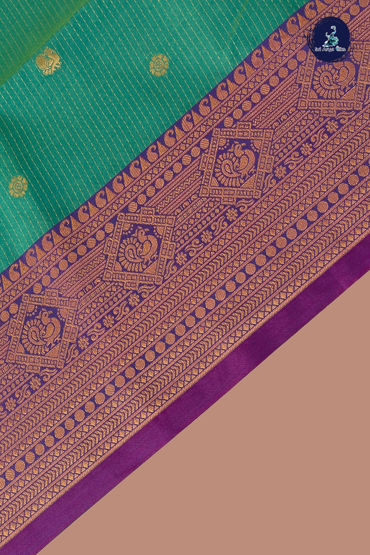 Green Semi Silk Saree With Stripes Pattern