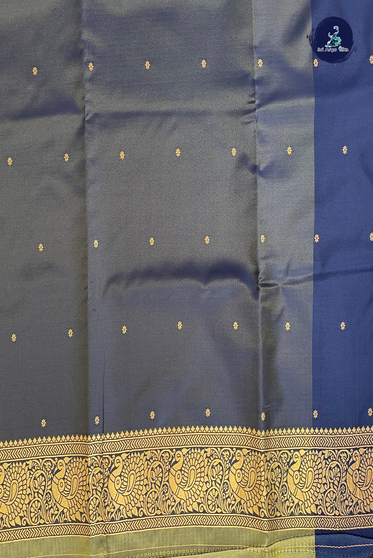 Dual Tone Green Semi Silk Saree With Stripes Pattern