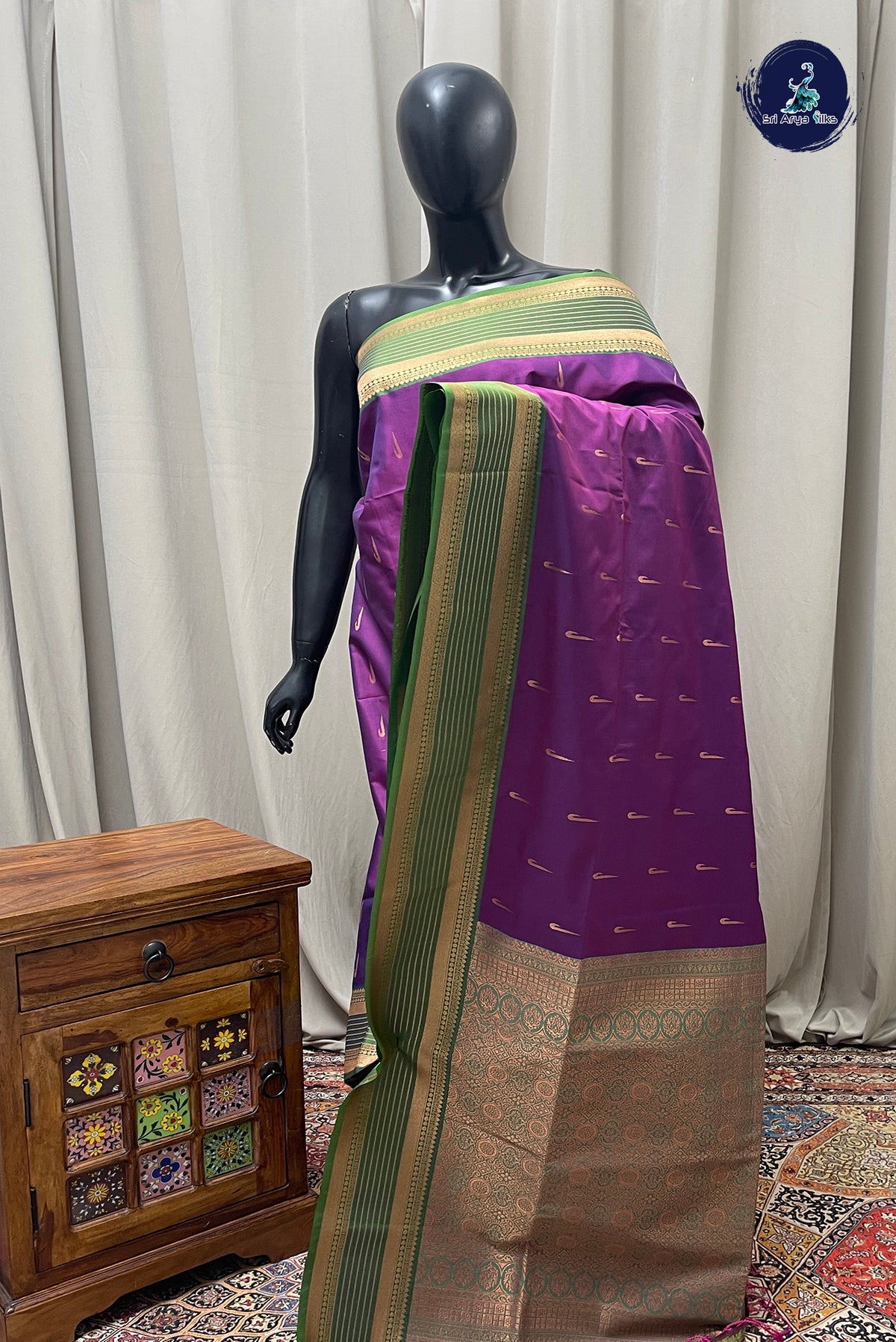Dual Tone Purple Semi Silk Saree With Zari Buttas Pattern