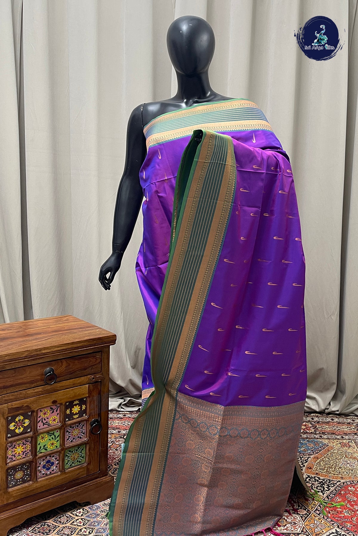 Dual Tone Violet Semi Silk Saree With Zari Buttas Pattern