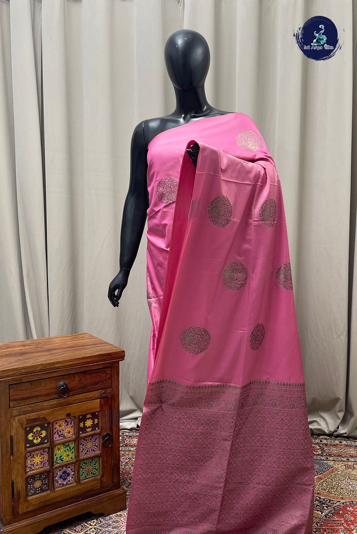 Pink Semi Soft Silk Saree With Zari Buttas Pattern