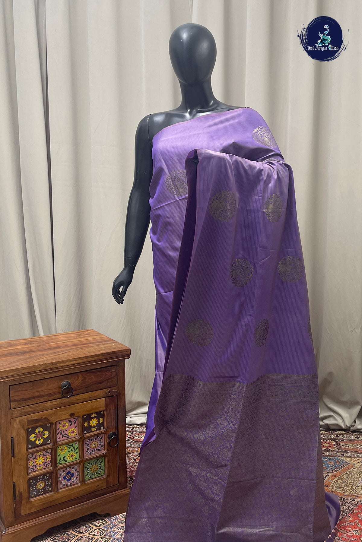 Lavender Semi Soft Silk Saree With Zari Buttas Pattern