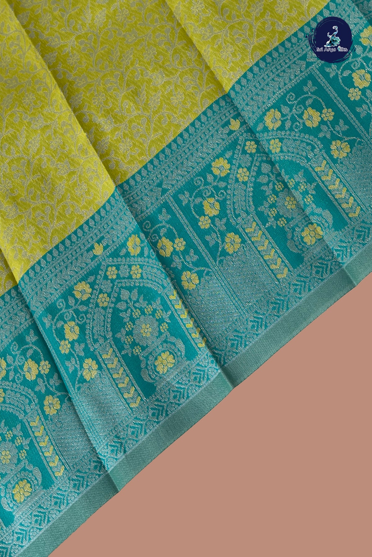 Yellowish Green Semi Silk Saree With Jacquard Pattern