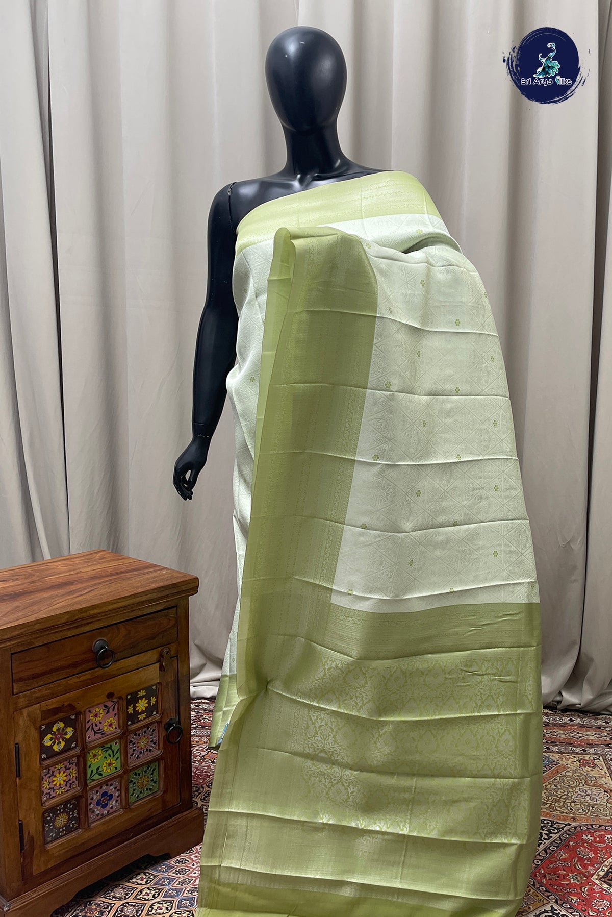 Pastel Green Semi Silk Saree With Jacquard Pattern
