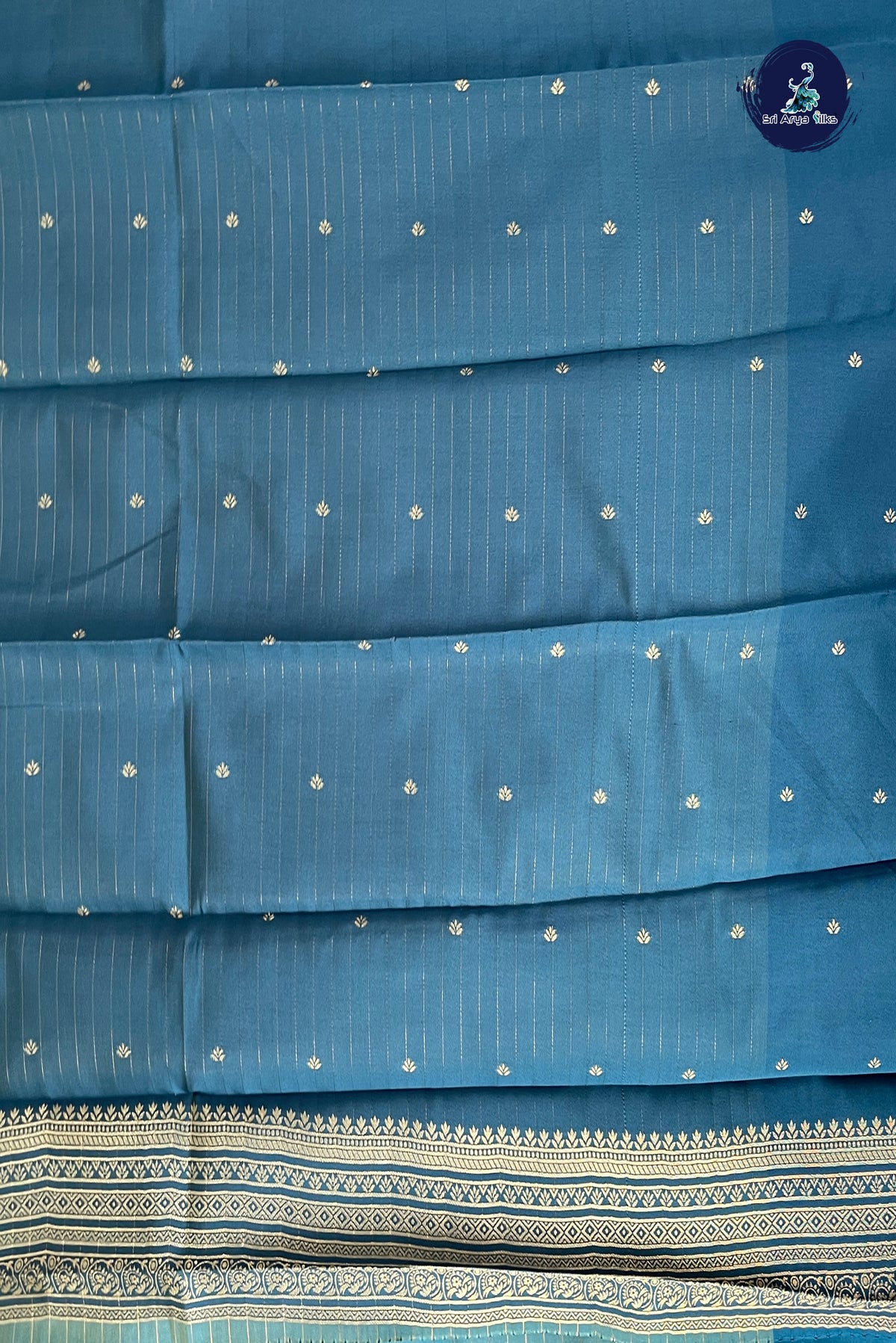 Bluish Green Semi Silk Saree With Zari Checked Pattern