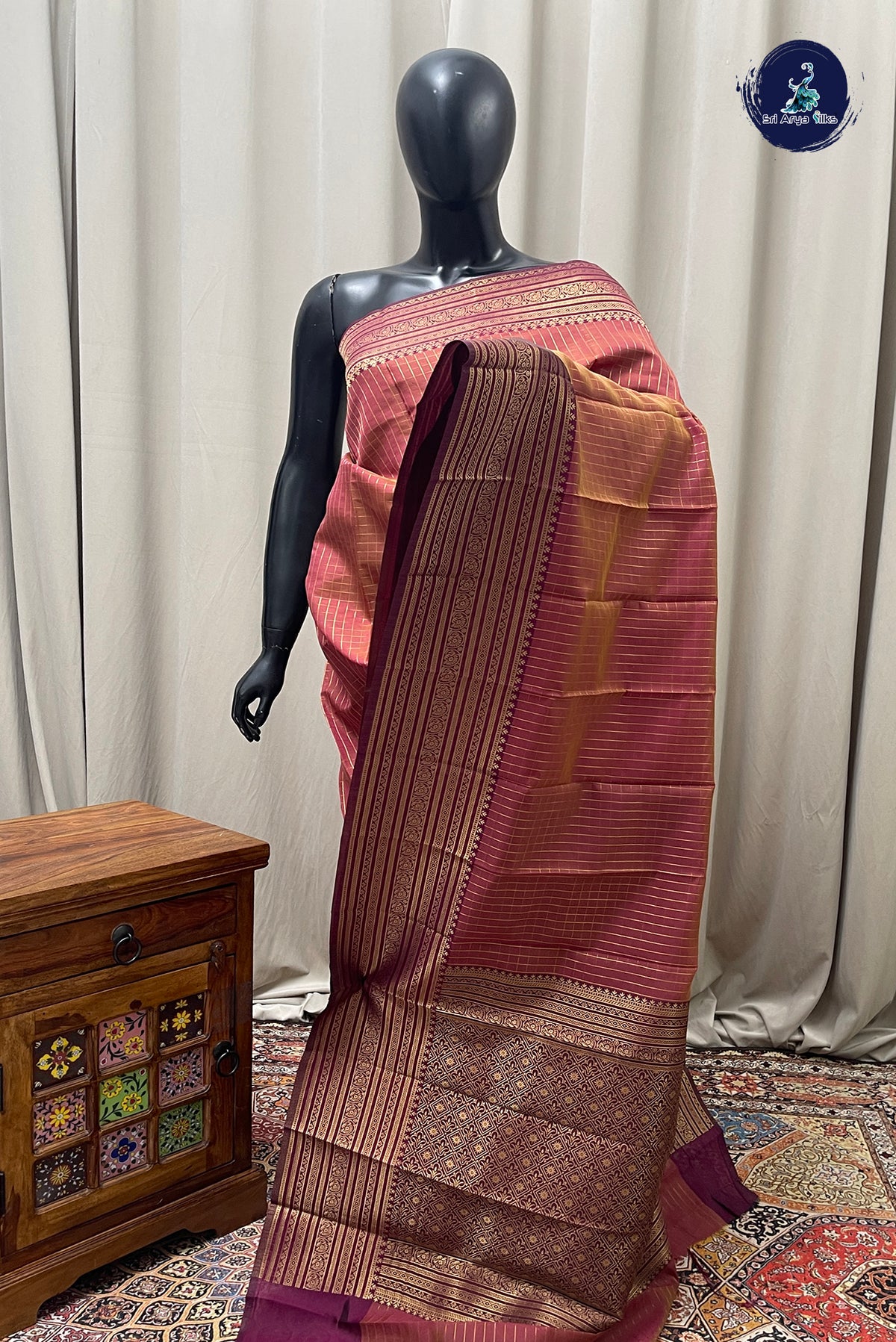 Dual Tone Pink Semi Silk Saree With Zari Checked Pattern
