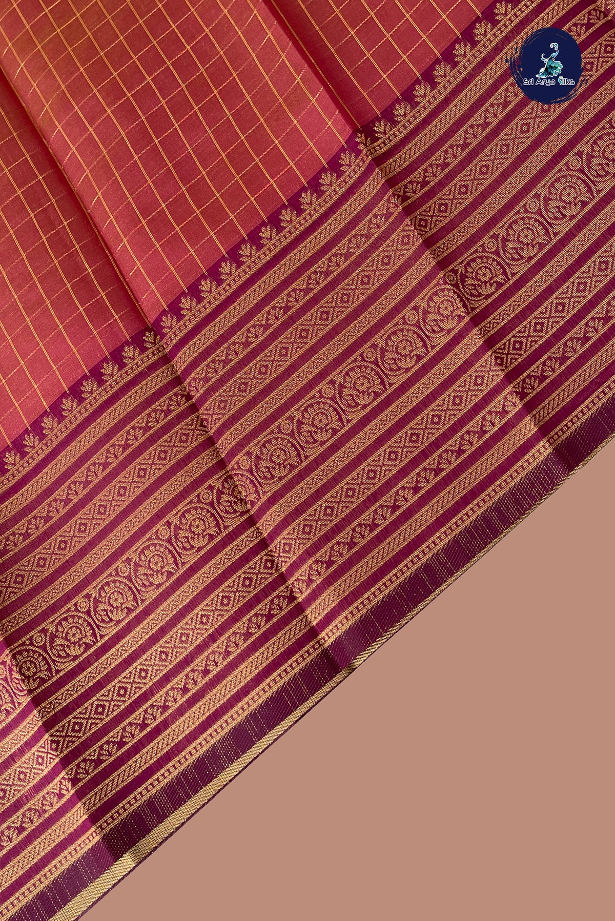 Dual Tone Pink Semi Silk Saree With Zari Checked Pattern