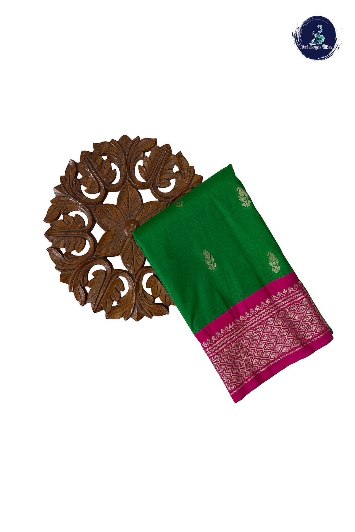 Dark Green Semi Silk Saree With Zari Buttas Pattern