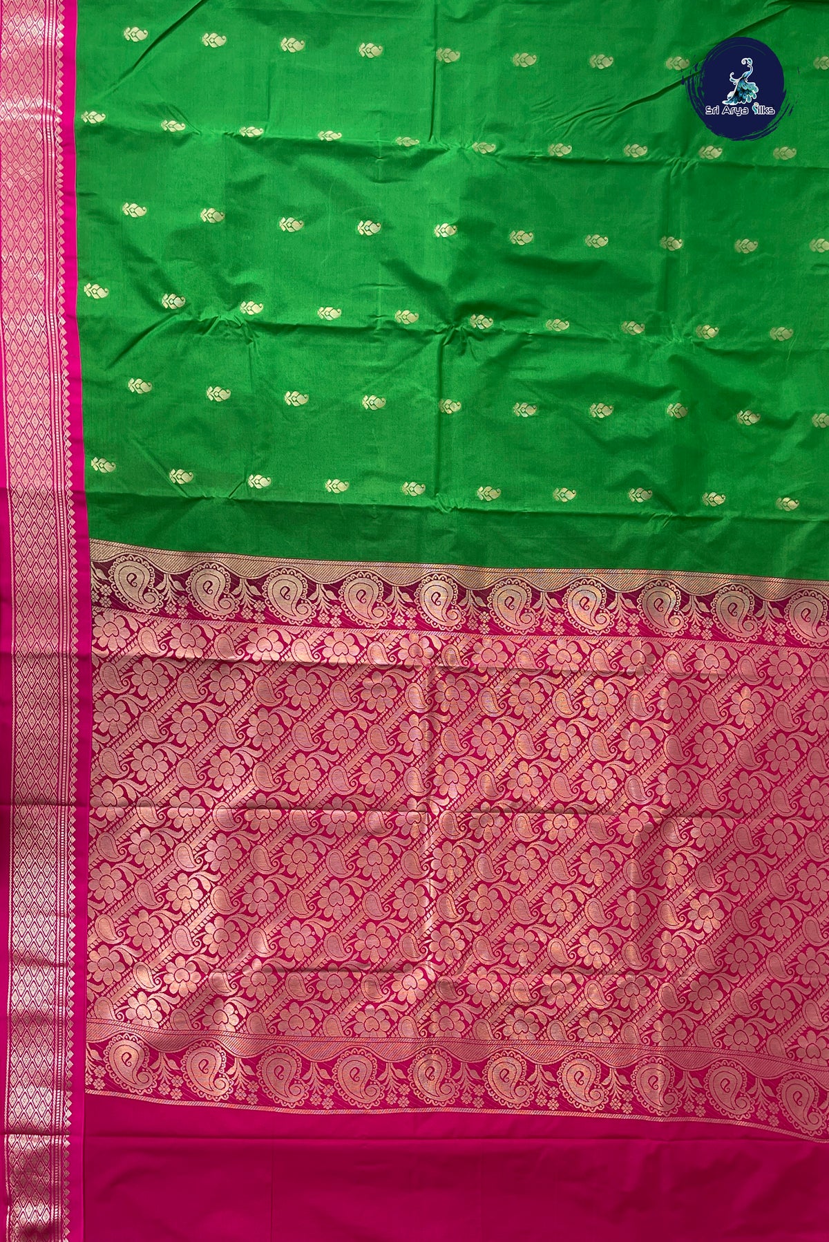 Dark Green Semi Silk Saree With Zari Buttas Pattern