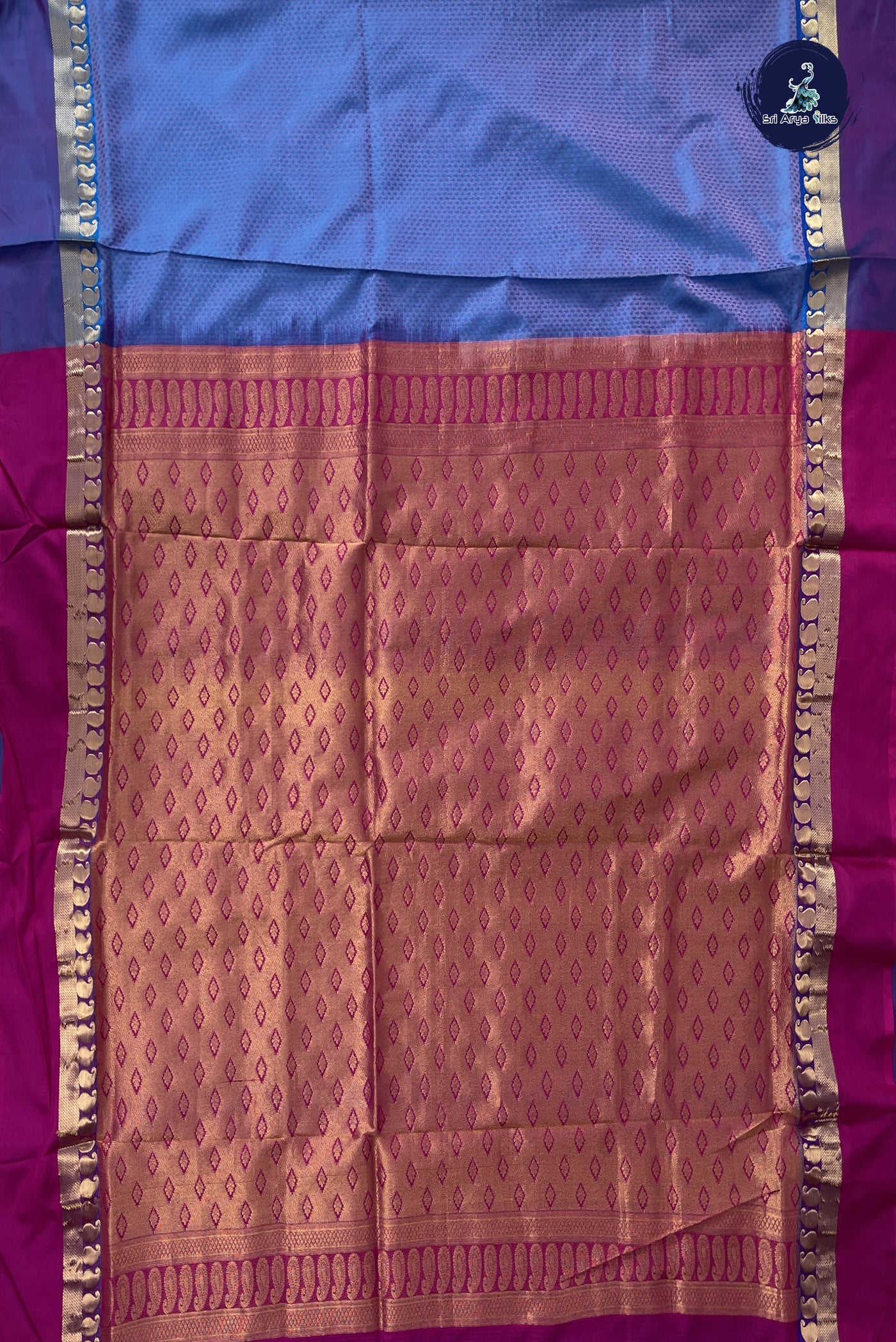 Dual Tone Blue Madisar Semi Silk Saree With Embossed Pattern