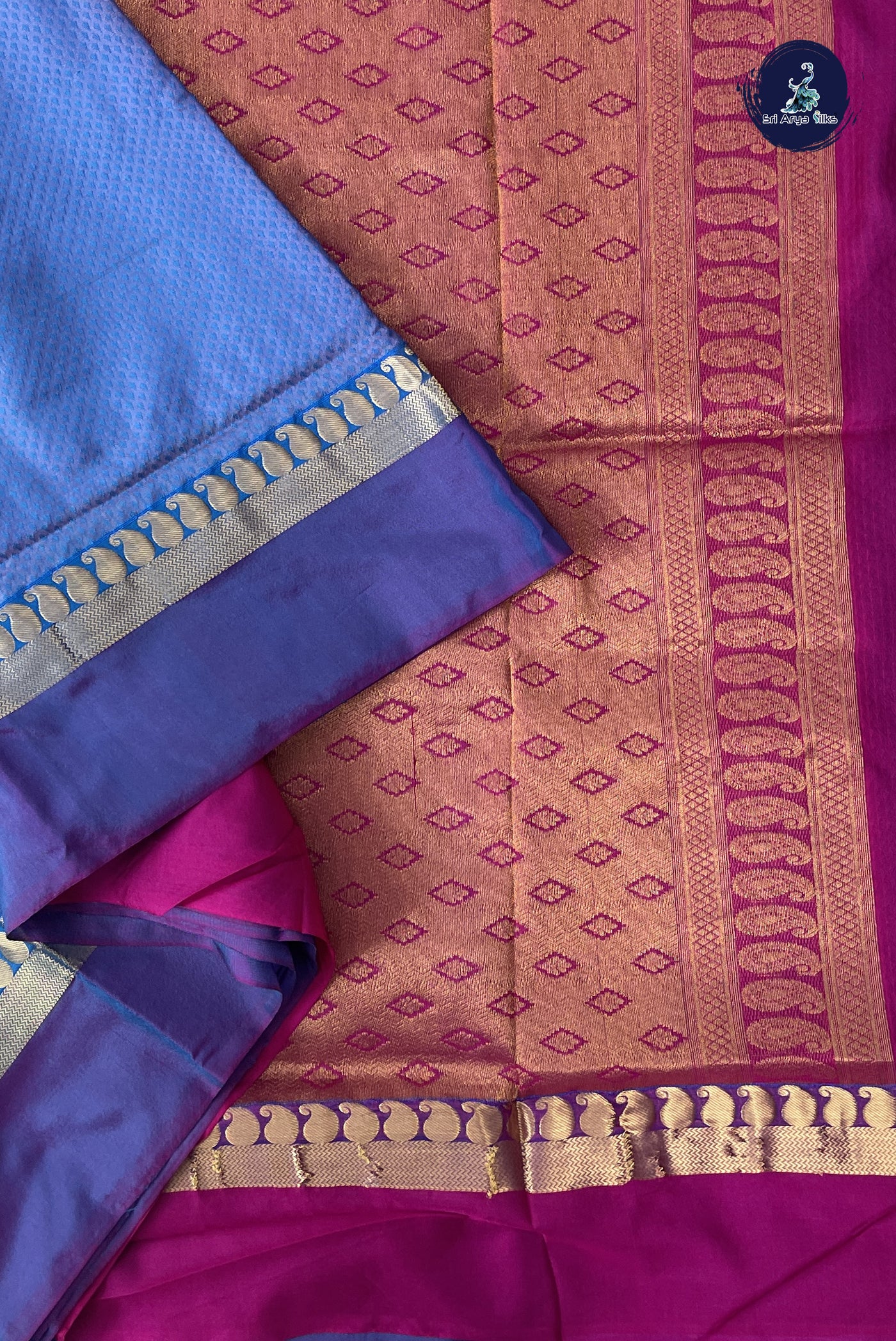Dual Tone Blue Madisar Semi Silk Saree With Embossed Pattern